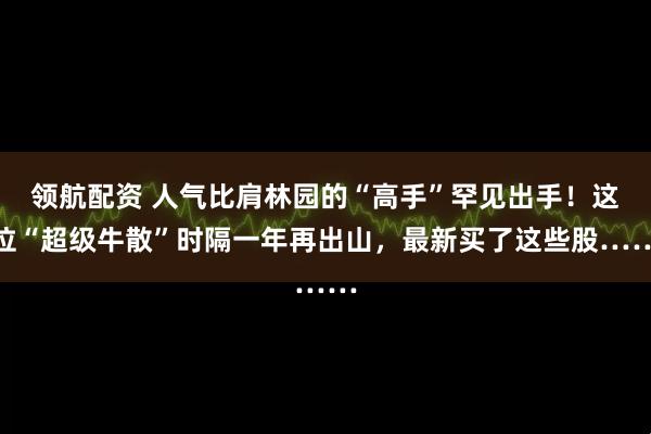 领航配资 人气比肩林园的“高手”罕见出手！这位“超级牛散”时隔一年再出山，最新买了这些股……